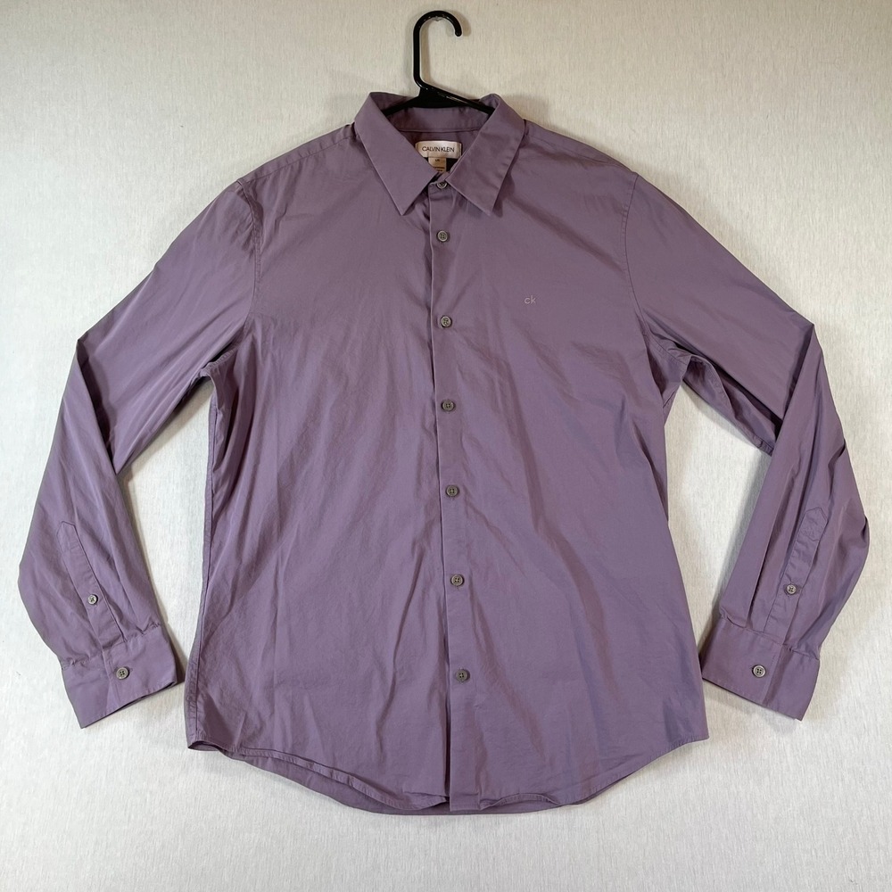 Calvin Klein Shirt Mens L Purple Long Sleeve Button Down Stretch Flex Preppy